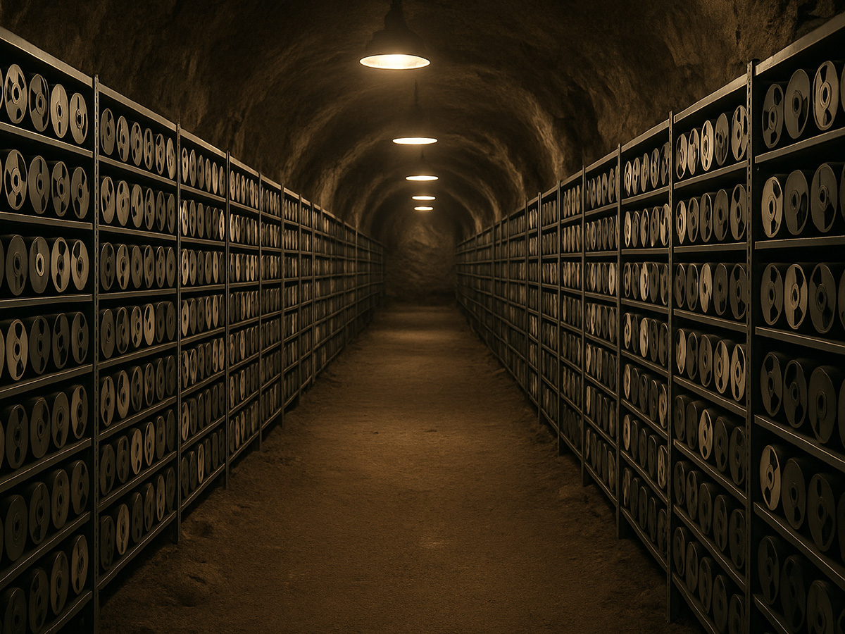 shelves with reels in a vault